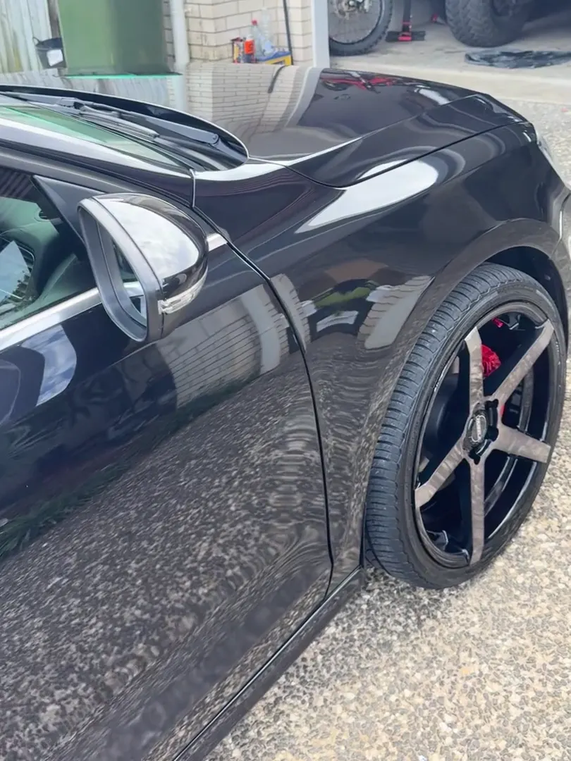 Freshly ceramic coated rear quarter panel at Olly's undercover setup