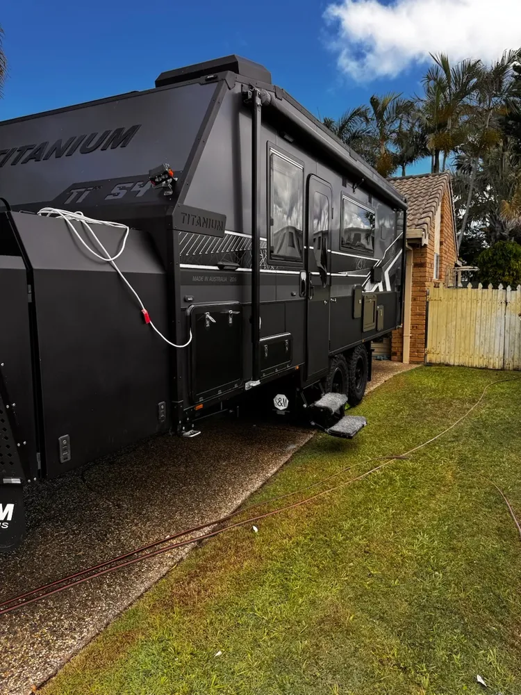 Black Titanium off-road caravan detailed by Olly's Auto Shine